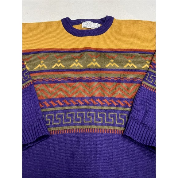 Vintage The Mens Store at Sears Aztec Tribal Grandpa Knit Sweater Size Medium - Picture 2 of 7